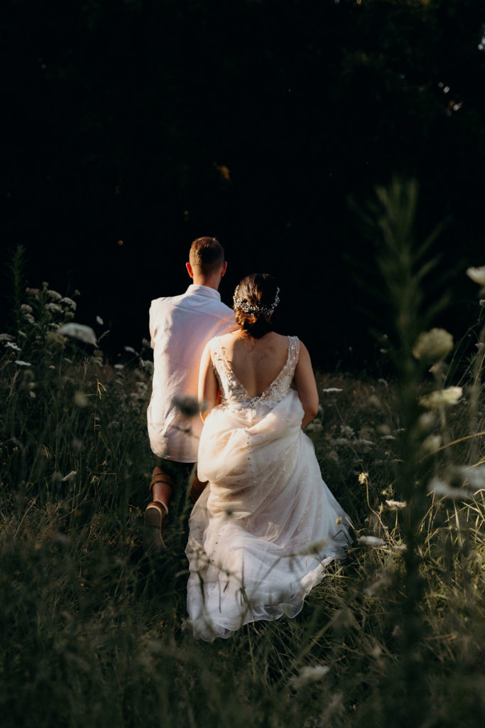 afternoon golden hour with bride and groom, hair Laurel Stratford Hair